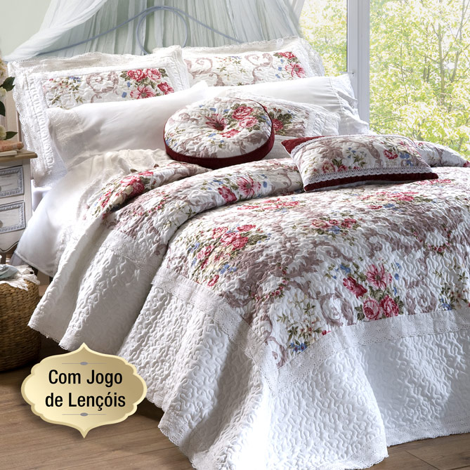 Conjunto de Cama BELLE ROSE: Um maravilhoso Conjunto de inspiração floral elaborado em bouti