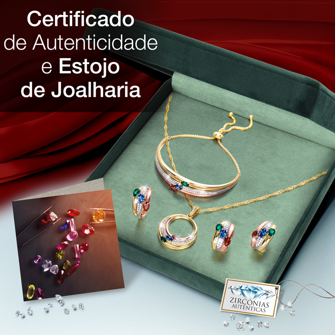 Conjunto ELEGÂNCIA TRICOLOR: é entregue num elegante estojo de joalharia e vai acompanhado pelo correspondente Certificado de Autenticidade