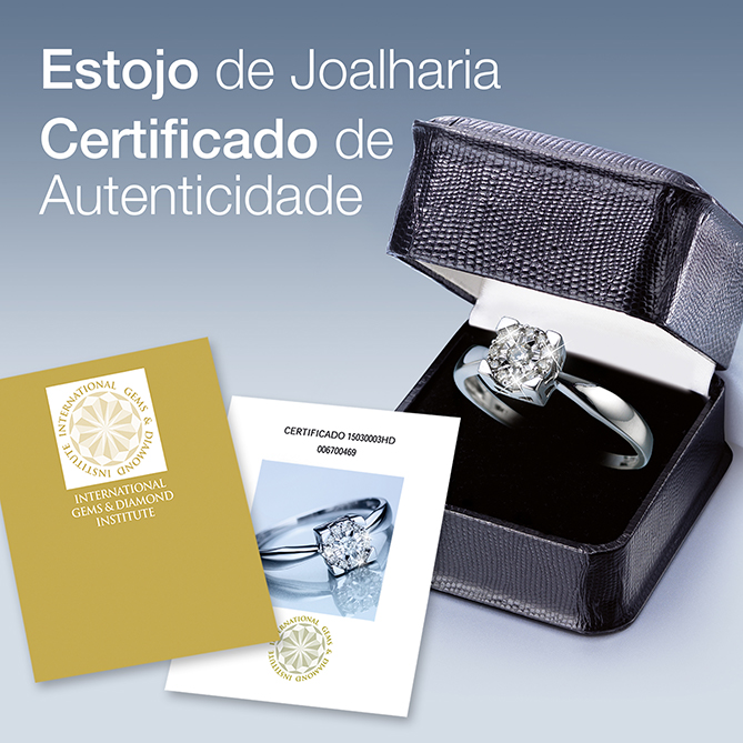 Anel Paixão de Diamantes: O anel é entregue num estojo de joalharia com o correspondente Certificado de Autenticidade