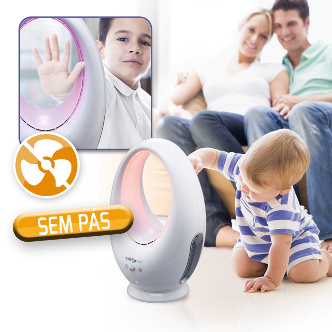 Ventilador sem pás “COLOR-AIR”: Temporizador de 1 a 4 horas: desliga-se sozinho